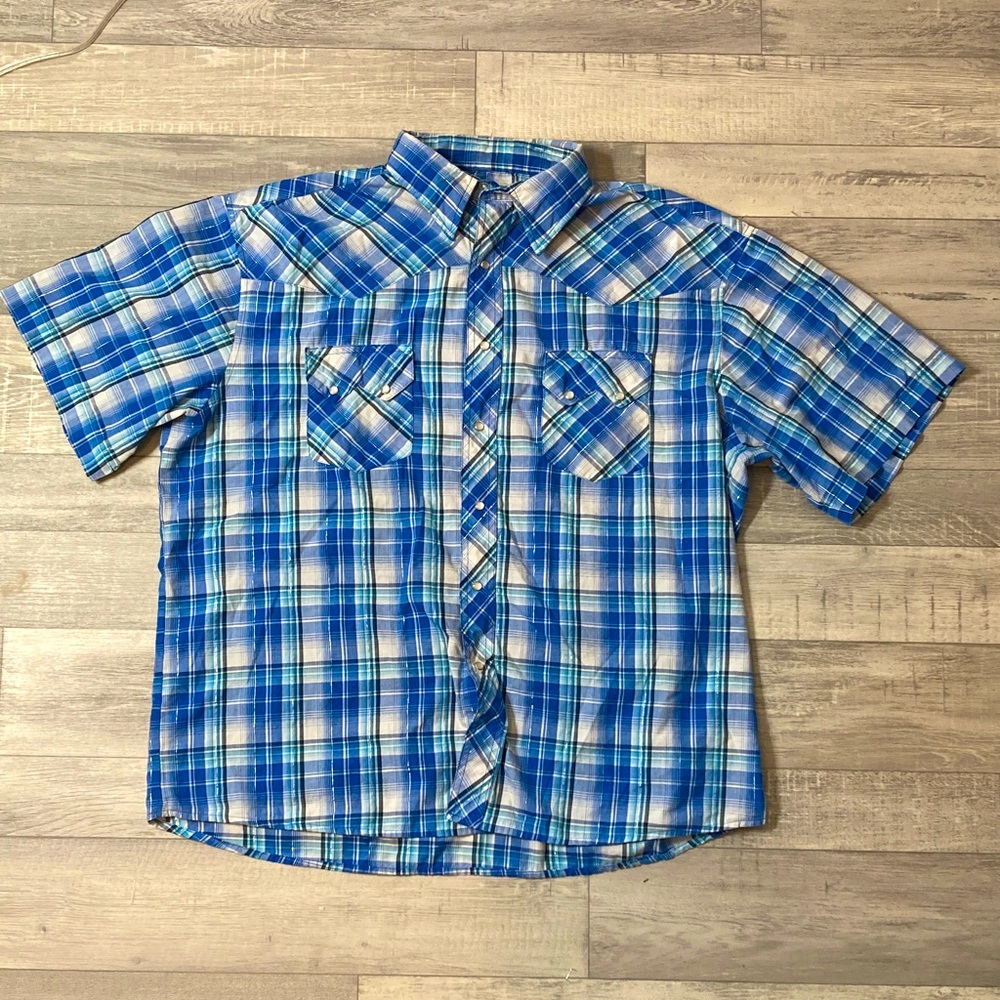 Rustler Blue and silver Plaid Shirt